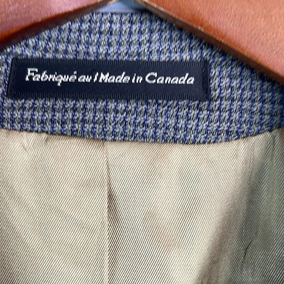 VINTAGE Oscar De La Renta Mens Blue Grey Wool 3 Button Single Breast Jacket 42L - Picture 10 of 14